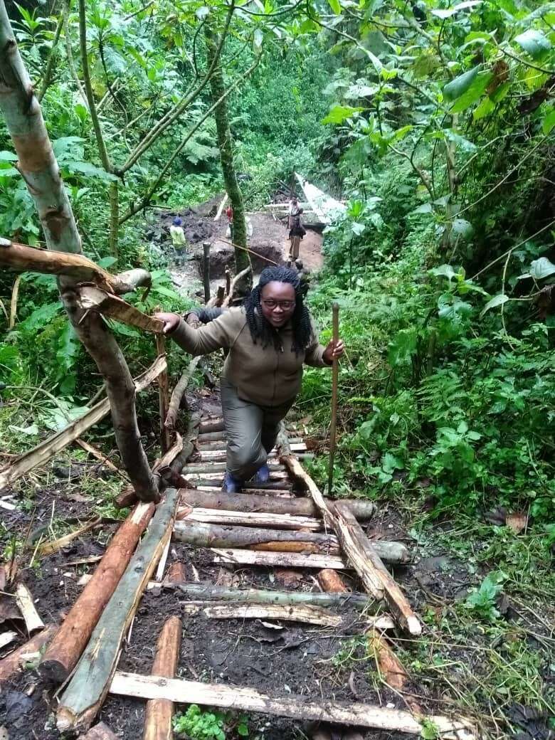 Aline Umutoni trekking inside VNP