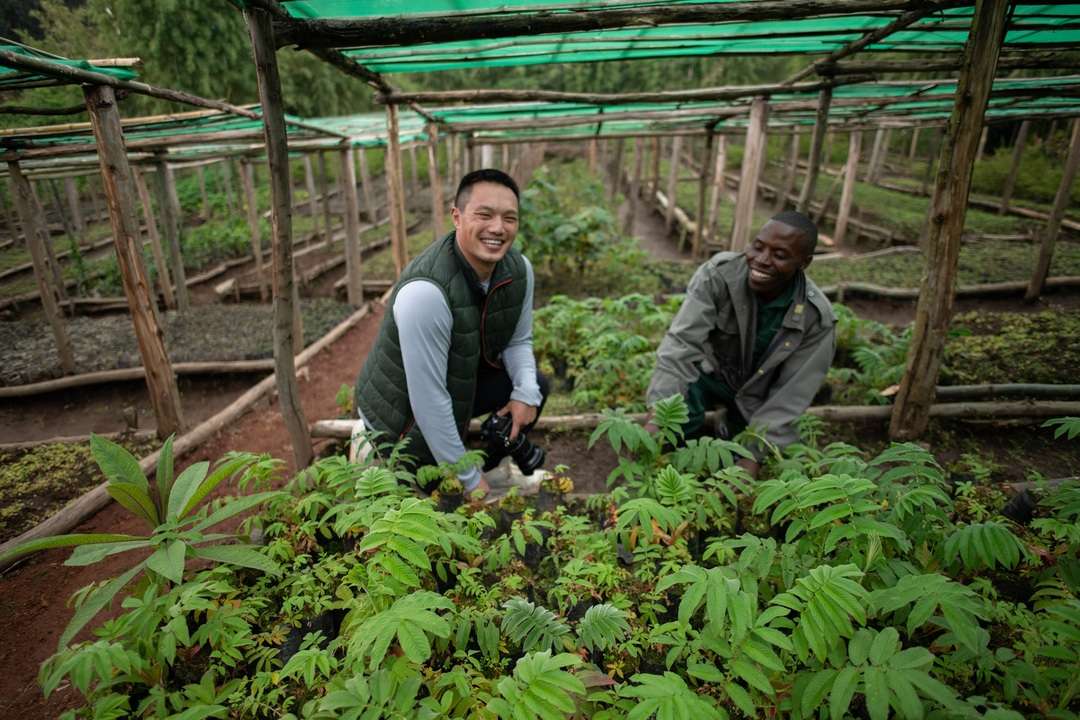 Andrew Ling planting tree Bisate Lodge